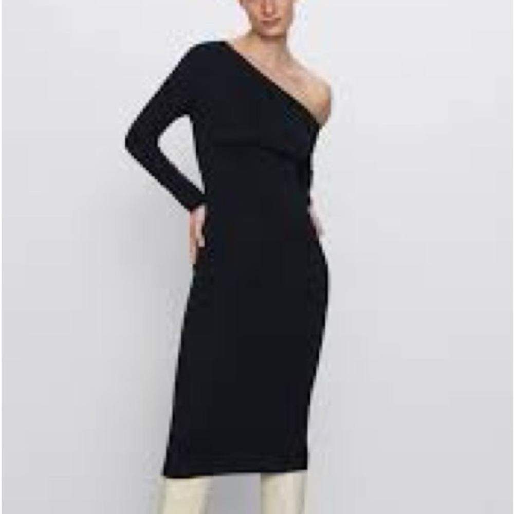 ZARA Black Asymmetrical Long Sleeve Bodycon Dress S